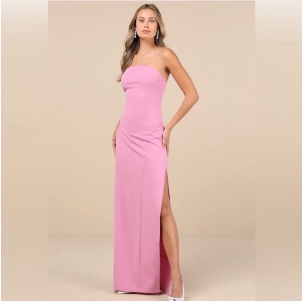 NWT - Lulus Women Infamous Icon Light Pink Strapless Column Slit Maxi Dress